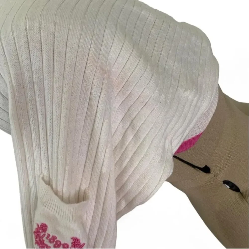 Preppy Y2K U.S. Polo Assn. white + pink long sleeve bolero in size M